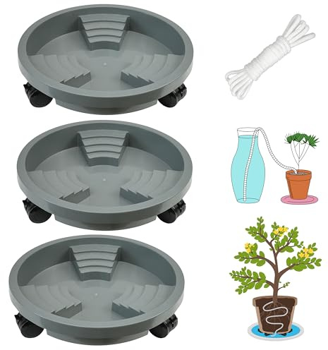 ORIMERC 3 Stück 30 cm Pflanzen-Caddy mit feststellbaren Rädern, Entwässerung und selbstbewässerndem Design, Rollen, runder Pflanzgefäßständer, Untersetzer, Trolley, Blumentopf-Wagen, Tablett auf