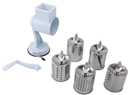 Gavigain Stainless Steel Manual Food Processor, 5 Interchangeable Blades, Suction Base, Easy to Use Grater for Cheese, Vegetables, and More (White)