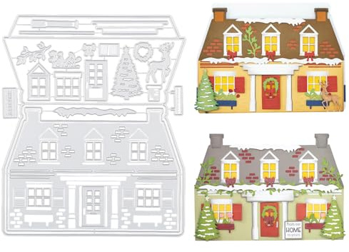 Stanzschablonen Weihnachten Set, 2024 Neue Stanzschablonen Stanzen Weihnachten Haus Weihnachtsbaum Weihnachten Stanzformen Schablone Für Scrapbook Zubehör, DIY-Karten, Weihnachtsdeko (B)