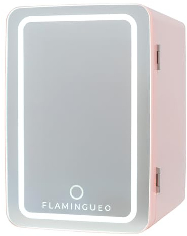Flamingueo Nevera Pequeña 6,5L - Mini Nevera Espejo y Luz LED, Nevera 12V/220V, Función Frío y Calor, Nevera Cosmeticos, Nevera Skincare, Mini Fridge