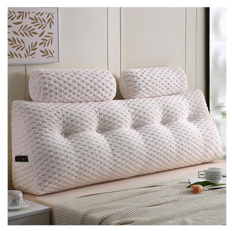 GLMGBP Großes, bequemes Lesekissen und Rückenlehne für Bett und Sofa, Wand- und Tagesbettstütze mit Abnehmbarer Nackenrolle und Seitentasche, Weiß, 180 x 50 x 20 cm (2 Kissen)