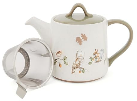 Cooksmart Forest Fable Teapot with Infuser | British Designed Stoneware Teapot | Woodland-Inspired Tea Brewer | Embossed Rustic Farmhouse Design | Dishwasher & Microwave Safe