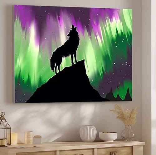 Malen nach Zahlen Erwachsene Aurora, Malen nach Zahlen Wolf DIY Handgemalt Ölgemälde Kit Hobby Erwachsene Kreativ Mit Pinseln und Acrylfarbe Knitterfreie Leinwand Kit, Home Wand Deko 30x40cm J-430