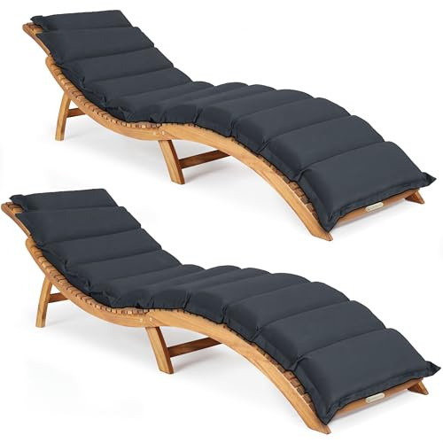 Casaria 2X Sonnenliege Holz inkl. Auflage Anthrazit FSC®-Zertifiziert Akazie 320kg Belastbar 190x60cm Klappbar Tragegriff Gartenliege Balkon Garten Terrasse Liege Wetterfest
