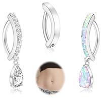 Auiremrti 3 pezzi di piercing all'ombelico per donna, 14g anello ombelicale pendente in acciaio chirurgico 316L, zirconia, opale, gioielli per piercing