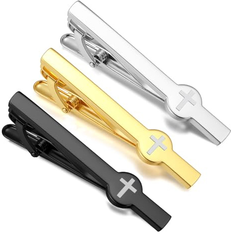 Dannyshi Tie Clips for Men 3Pcs Tie Bar Clip Set Personalized Gifts Suitable for Wedding Anniversary Business (3pcs Cross)