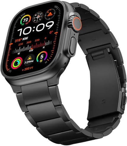 HITZEE Titan Armband Kompatibel mit Apple Watch Armband 49/46(S11/10)/45/44/42mm, Leichtes Metall Titan Armbänder für Herren für Apple Watch Ultra 3/2/1 49mm SE3-1 Serie 11 10 9 8 7 6 5 4-1, Schwarz