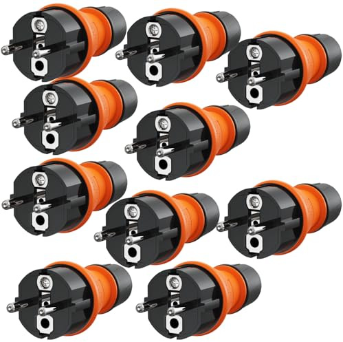 maxgo Gummistecker Gummikupplung SET Schuko Stecker Kupplung Schutzkontaktstecker Stromstecker Spritzwasserschutz Ideal für Außenbereich IP54 3-poliger 16A (10x Stecker)