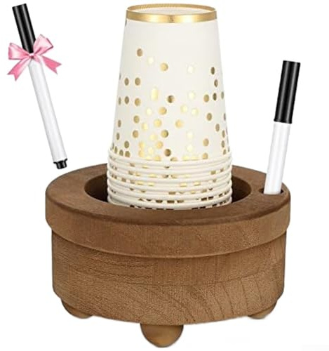 Portavasos de madera, dispensador de tazas marrón con ranura para marcador para fiestas, elegante organizador de escritorio para picnics, duchas y reuniones