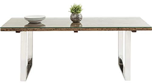 Kare Design Tisch Rustico, Silber, 4-6 Personen, Recycletes Massivholz, Handgearbeitet, Unikat, Rechteckig, Sicherheitsglas Tischplatte, Langlebig, Esszimmertisch, Rustikal Stil, 76x90x200 cm (HxBxT)