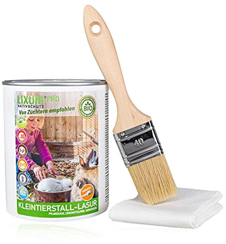 Lixum PRO 100% biologische & natürliche BIO Kleintierstall Holz Lasur, Farbe:Dunkelgrau 0.81, Inhalt:175 ml (ca.5m²), inkl. Zubehör:Pinsel