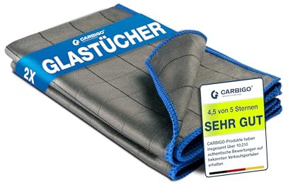 Carbigo 2X Chiffons Professionnels pour Verre en Microfibre de 400 g/m2 Nettoyage sans Traces des vitres, Verres - Extrêmement Absorbant, Chiffons de Polissage Non Pelucheux 50x40cm