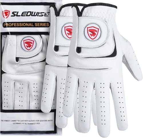 Sledwise Women’s Golf Gloves – 100% Cabretta Leather, Left Handed Golf Glove for Ladies Girls (Large)
