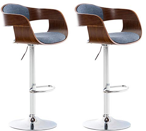 CLP 2er Set Barhocker Kingston Mit Stoffbezug Und Hochwertiger Polsterung I Höhenverstellbare Barstühle Mit Drehbaren Sitzen, Farbe:walnuss/blau
