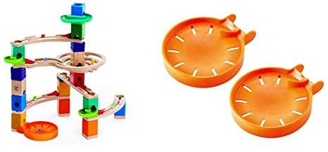 Hape E6020 Medium Set Quadrilla, Kugelbahn mit 44 Bauteilen aus Holz und 50 Murmeln, ab 4 Jahren & E6030 - Murmel-Stopp Doppelpack, Zubehör für Quadrilla Kugelbahnen, ab 4 Jahren, orange