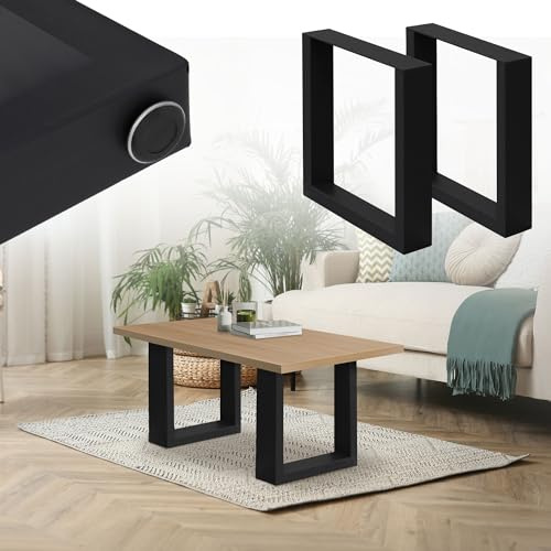 ECD Germany Set 2 Gambe per Tavolo in Acciaio Nero Struttura Telaio per Panca 30 x 43 cm Design Stile Industriale Piedi Tavolino da Salotto Base Cornice Rettangolare Guide in Metallo per Panchine