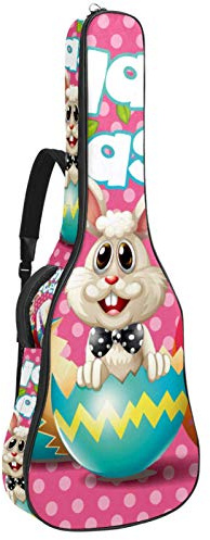 Gitarrentasche mit Reißverschluss, wasserdicht, weich, für Bassgitarre, Akustik- und klassische Folk-Gitarre, E-Gitarre, Happy-Easter-With Bunny and Eggs-On-Pink-Hintergrund