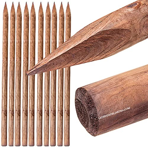 Suinga 10 stück Holzstützenpfosten mit Spitze, 200 cm lang, Durchmesser 5 cm. Baumstütze. BAU von Zäunen, Umzäunungen, Pergolen, Gartenarbeit