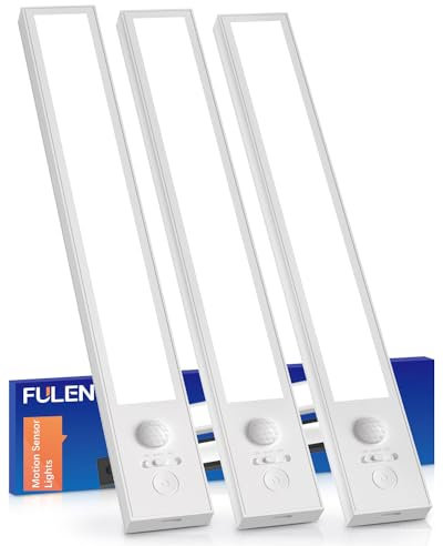 FULEN LED Schrankbeleuchtung mit Bewegungsmelder für den Innenbereich, LED Leiste Batterie USB Wiederaufladbar, Kabelloses Nachtlicht für Unterbauleuchten Küche, Schranklicht, 3 Stück,Weiß
