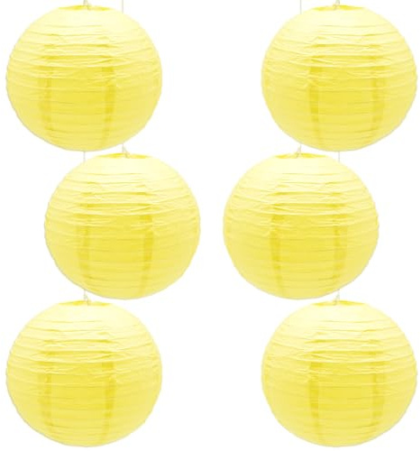 CEEYSEE 6 Pcs Paper Lanterns 12 Inch Yellow Chinese Japanese Round Hanging Decoration Paper Lanterns for Halloween Wedding Birthday Paper Lanterns Party Decorations (Yellow/DLHUS)