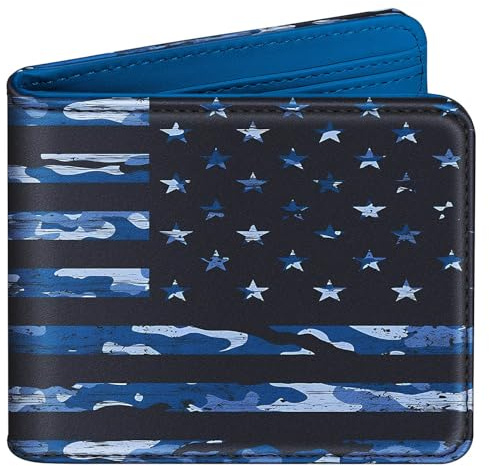 Bistup Boys Wallet Cute Leather Bifold Wallet for Men Teen Boys Cool Credit Card Cash Holder Rfid Blocking Blue American Bi Fold Small Wallets With Coin Pocket Id Window Slim Teens Little Boy Youth