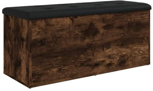 vidaXL Banco con Almacenaje, Almacenamiento para Juguetes Cojines, Banco para Zapatos, Asiento para Pasillo Salón, Madera de Ingeniería Roble Ahumado