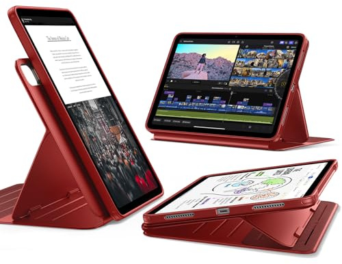 ESR for iPad Air 13 inch Case M4/M3/M2(2026/2025/2024), Rotating Case with Removable Magnetic Cover, Adjustable Portrait/Landscape Stand with Raised Screen View, 9 Standing Angles, Shift Series, Red