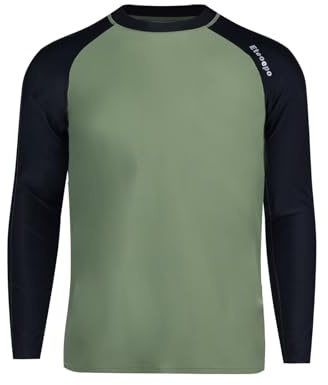 SURFEASY Men's Long Sleeve Rash Vest Swim Shirt, UPF 50+ Sun Protection Quick Dry Surf Swimming Fishing Hiking Shirts T-Shirt(Green/Black,L)
