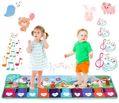 NK Tappetino Musicale per Bambini con 8 Suoni di Strumenti LED - Gioco Regali Bambino 3 4 5 annos, Tappeto Pianoforte Musicale Montessori, Regalo Natale Compleanno, Funzione Record/Playback (110x36cm)