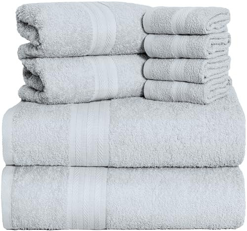 runico Set Asciugamani in Cotone 100%, 8 Pezzi, 2 asciugamani grande, 2 Asciugamani Mano, 4 Panni Lavare. Ideale per Bagno, Palestra, Hotel e Spa. Molto Assorbente (GRIGIO)