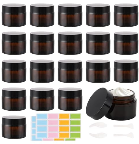 YAYODS Set med 20 salvburkar för fyllning, 50 ml, bruna glasburkar, gräddburk för fyllning, tomma behållare, små burkar med lock för smink, krämer, lotion