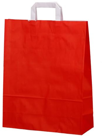 Papiertragetasche rot mit weißem Henkel 70 g/qm 32 + 12 x 40 cm (Breite + Falte x Höhe), 250 Stück