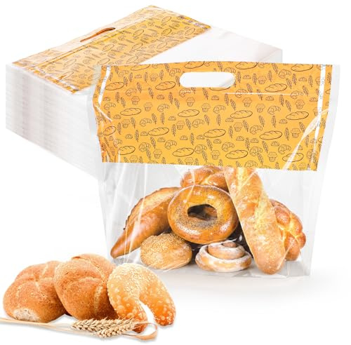 Mezchi 100 Pcs Large Plastic Bread Bags, 12.5x10.3x4.2 Sourdough Bread Loaf Bags with Clear Window, Freezable Zippered Bakery Bag, Reusable Food Bag for Bread Cookie Storage, Keep Bread Fresh