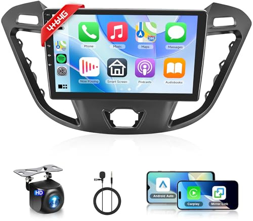 4+64G Wireless Carplay Android Autoradio für Ford Transit Custom Tourneo 2013-2018 9 Zoll HD Autoradio mit Android Auto GPS Mirror Link Bluetooth FM/RDS/DAB/DVR/EQ/USB Lenkradsteuerung Rückfahrkamera