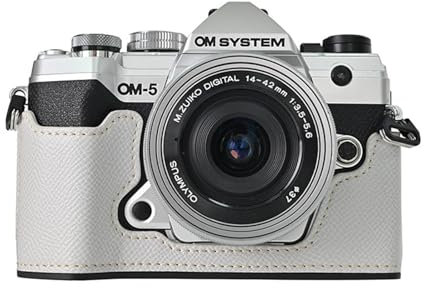 Rieibi PU Leather Half Case for Olympus OM-5/Olympus OM-D E-M5 Mark III Camera Case, Protective Case for Olympus OM System OM-5/E-M5 Mark III Case