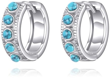 DAYLINLOVE Türkisfarben Ohringe 925 Sterling Silber Western Vintage Stil mit echtem blauem Türkis Boho Ethno Schmuck Geschenk für Frauen Damen Mädchen