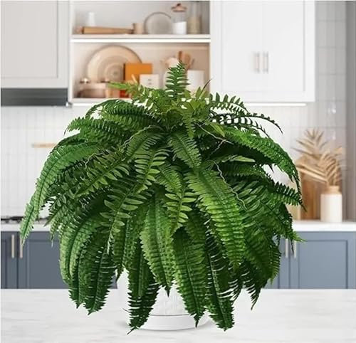 Ramas De Helechos Artificiales Grandes, Helecho De Boston Artificial, Planta Colgante Grande, Helechos Artificiales Que Parecen Reales, Se Conservan Durante Mucho Tiempo, For El Hogar, La Oficina(2pcs