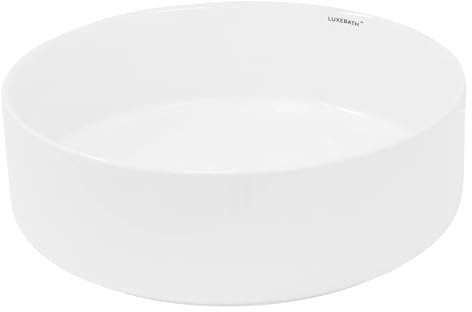 LuxeBath Waschbecken Keramik, rund Ø 355 x 120 mm, Weiß, Aufsatzwaschbecken für Badezimmer/Gäste-WC, Aufsatzbecken im modernen Design, Waschtisch Waschschale Waschplatz Handwaschbecken Waschschüssel