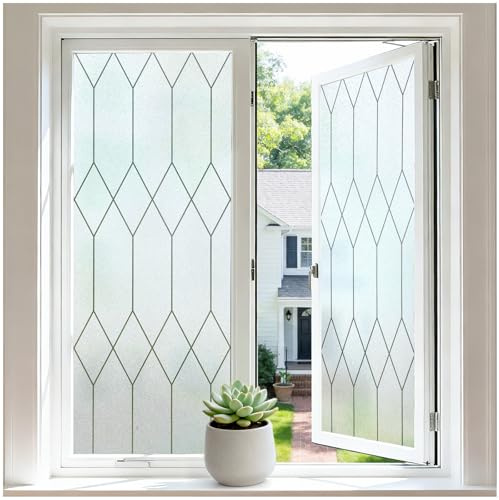 rabbitgoo Moroccan Pattern Decorative Static Cling Window Film – No Glue Removable Privacy Film, Anti-UV Heat Control, for Bathroom Home Office Glass Door, 17.5 x 78.7