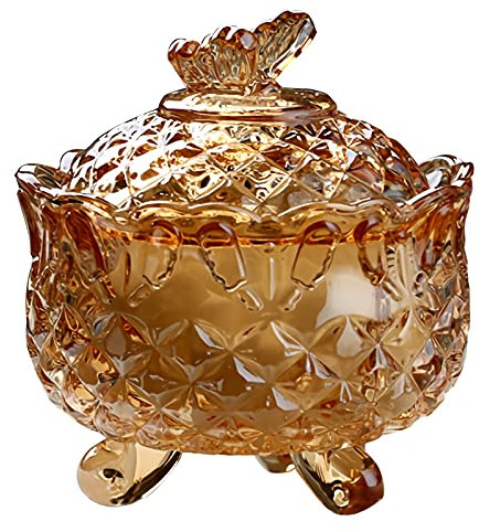 LRFNKCT Sucrier avec couvercle sucrier sucrier en verre avec couvercle en forme de papillon, plat à bonbons en cristal, plat à bijoux, pot en verre, pots à condiments ambre clair