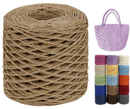 LEREATI Raffia Garn zum Häkeln von Taschen, 2mm x 200m Rund Papierdraht Bast Band Natur Paketschnur Papiergarn Raffia Bast zum Häkeln Handtasche, Körbe, Hüte, Geschenkverpackung (Braun)