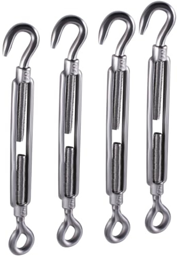 GIVIHGETI 4 Stück Spannschlösser Drahtspanner M10 Edelstahl Spannhaken Drahtseil Spanner M10 Öse und Haken Spannschloss für Segel Befestigung, Wäscheleine & mehr