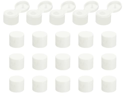 sourcing map 20 Pcs 20/410 Flips Top Caps for Bottles, Replacement Plastic Reusable Non-Spill Bottle Lid for Squeeze Bottles, Refillable Bottles, Plastic, Empty, Shampoo Bottles, White