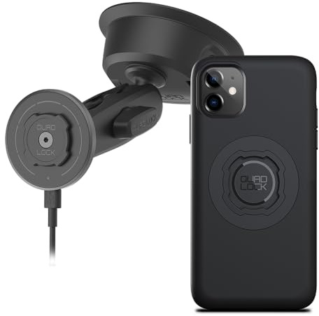 Quad Lock Heavy Duty Suction Car Phone Mount with MAG Phone Case and MAG Wireless Charging Head for iPhone 11