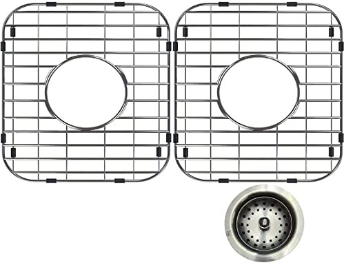 Walter Sinks 13 x 11 Protector Grids for Sinks Universal Double Bowl Drain Racks Grates Bottom Strainer Center Hole, 2 Pack, Silver