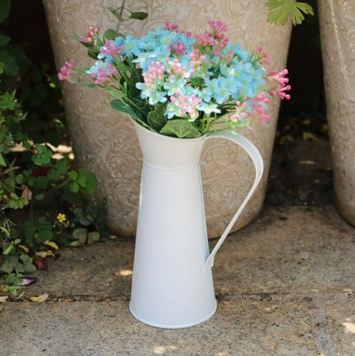 Inovey Blanc Vintage Shabby Chic Vase Émail Pichet Cruche Pot Grand Métal Décor De Mariage