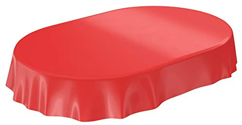 Wachstuchtischdecke Wachstuch abwaschbare Tischdecke Uni Glanz Einfarbig Rot Schnittkante Oval 140 x 180cm
