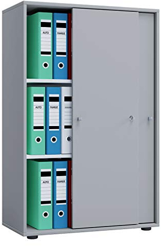 VCM Büroschrank mit 3 Fächern | moderner Aktenschrank mit Schiebetüren und Schloss | Maße ca. B. 70 x H. 111 x T. 40 cm – Lona 3-Fach abschließbar