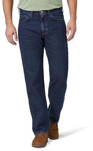 Wrangler Authentics - Vaqueros clásicos de algodón para Hombre, Cinco Bolsillos, Corte Holgado, Dark Rinse, 36W x 31L
