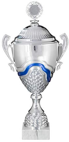 Henecka Pokal Serie Philippa, Silber-blau, mit Wunschgravur und auswählbarem Sport-Emblem, Größe 68 cm